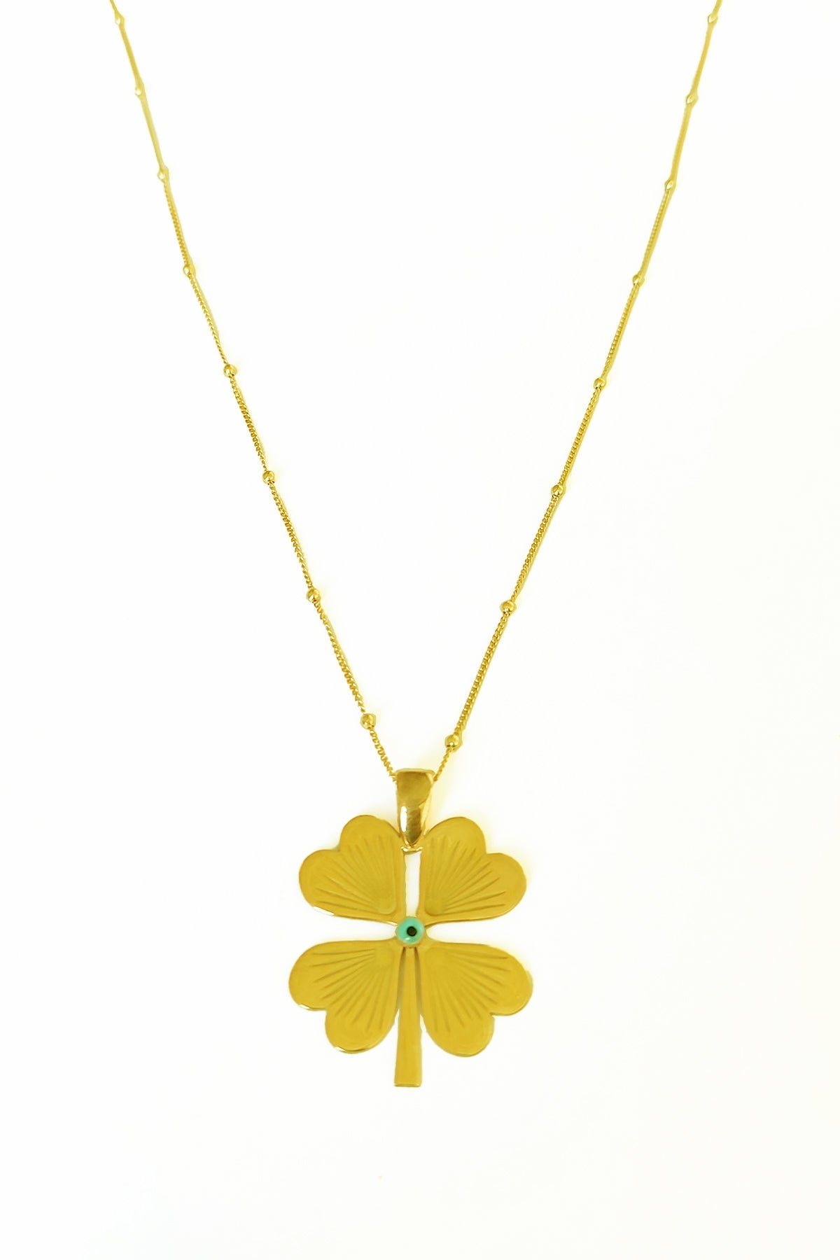 Evil Eye Beads Big Four Leaf Clover Sterling Silver Necklace, Four Leaf Clover Necklace