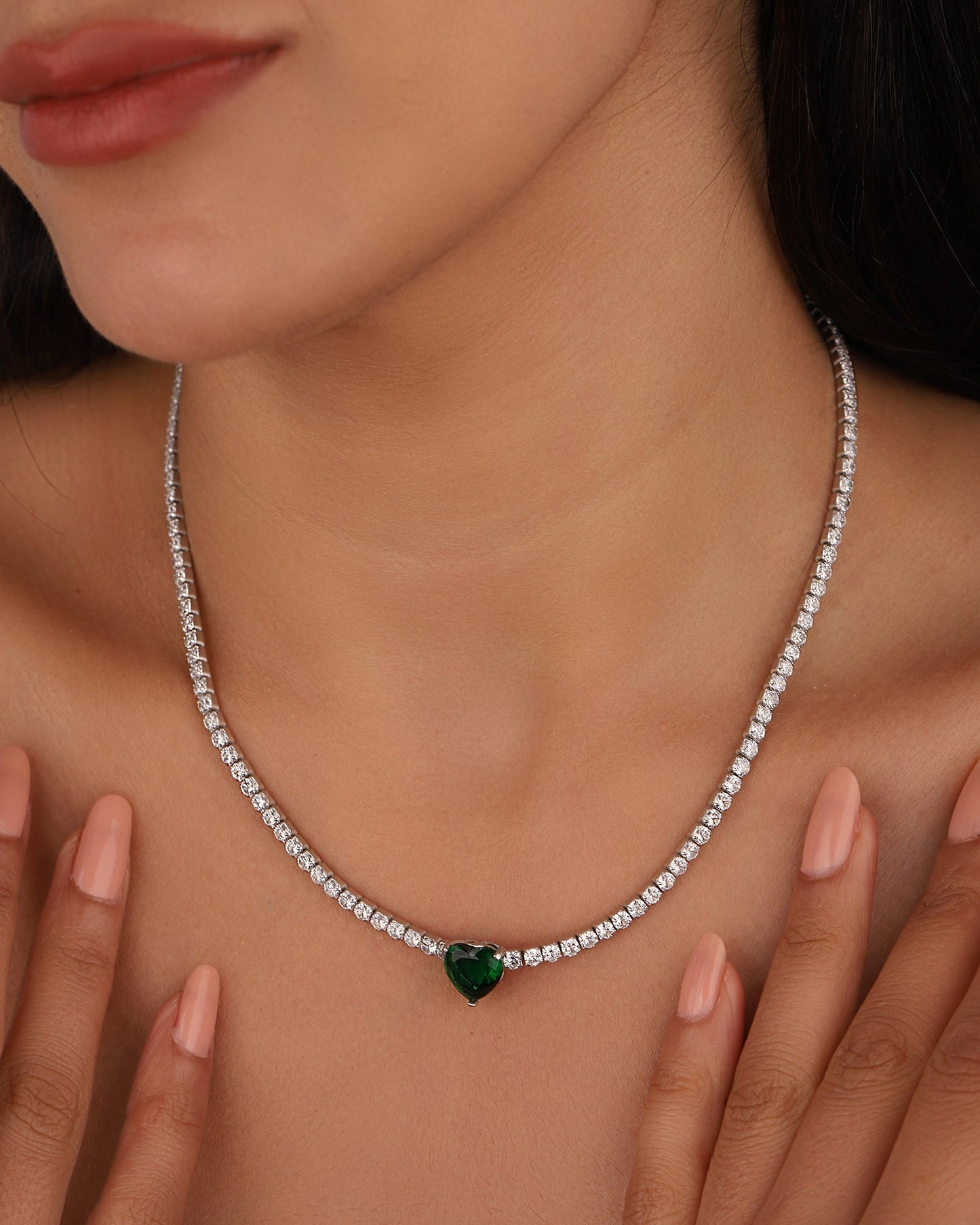 Heart 3mm Tennis Necklace, Tennis Chokers With Heart Stone, Women Chokers