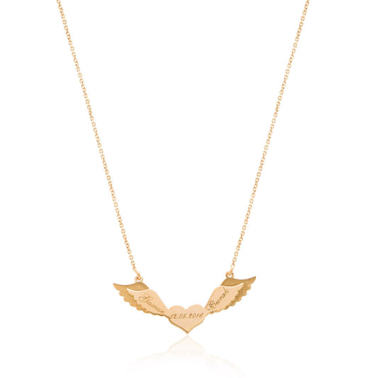 Angel Wing Heart Name Date Necklace for Valentine's Day