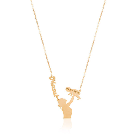 Sterling Silver Necklace with Mother's Name and Date for Newborn Baby