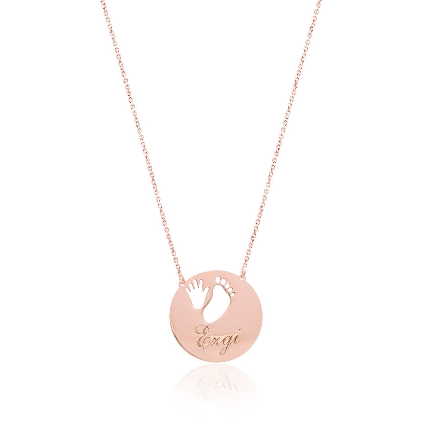 Baby Name Sterling Silver Necklace with Baby Hand and Footprints
