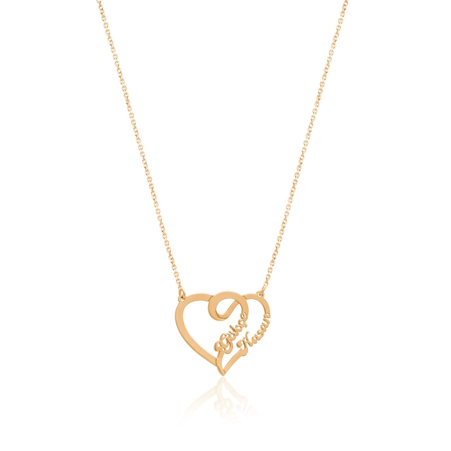 Valentine's Gift Name Silver Necklace on Intertwined Hearts