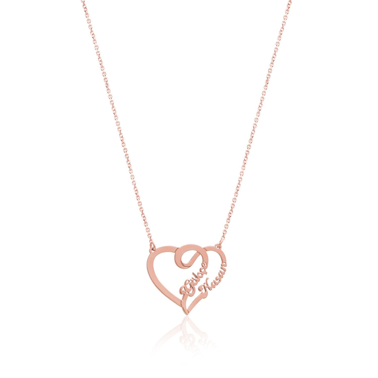 Valentine's Gift Name Silver Necklace on Intertwined Hearts