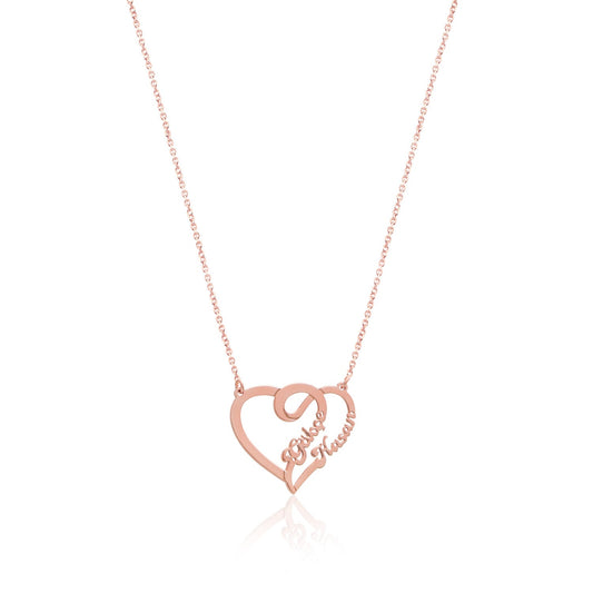 Valentine's Gift Name Silver Necklace on Intertwined Hearts