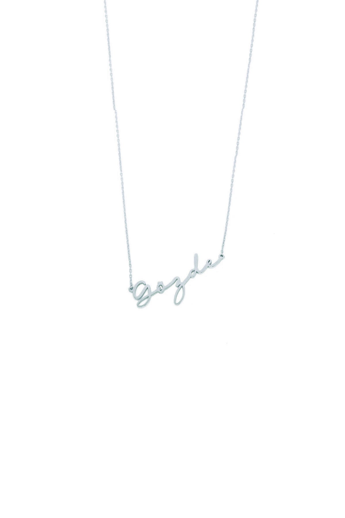 Horizontal Italic Written Silver Personalized Name Necklace