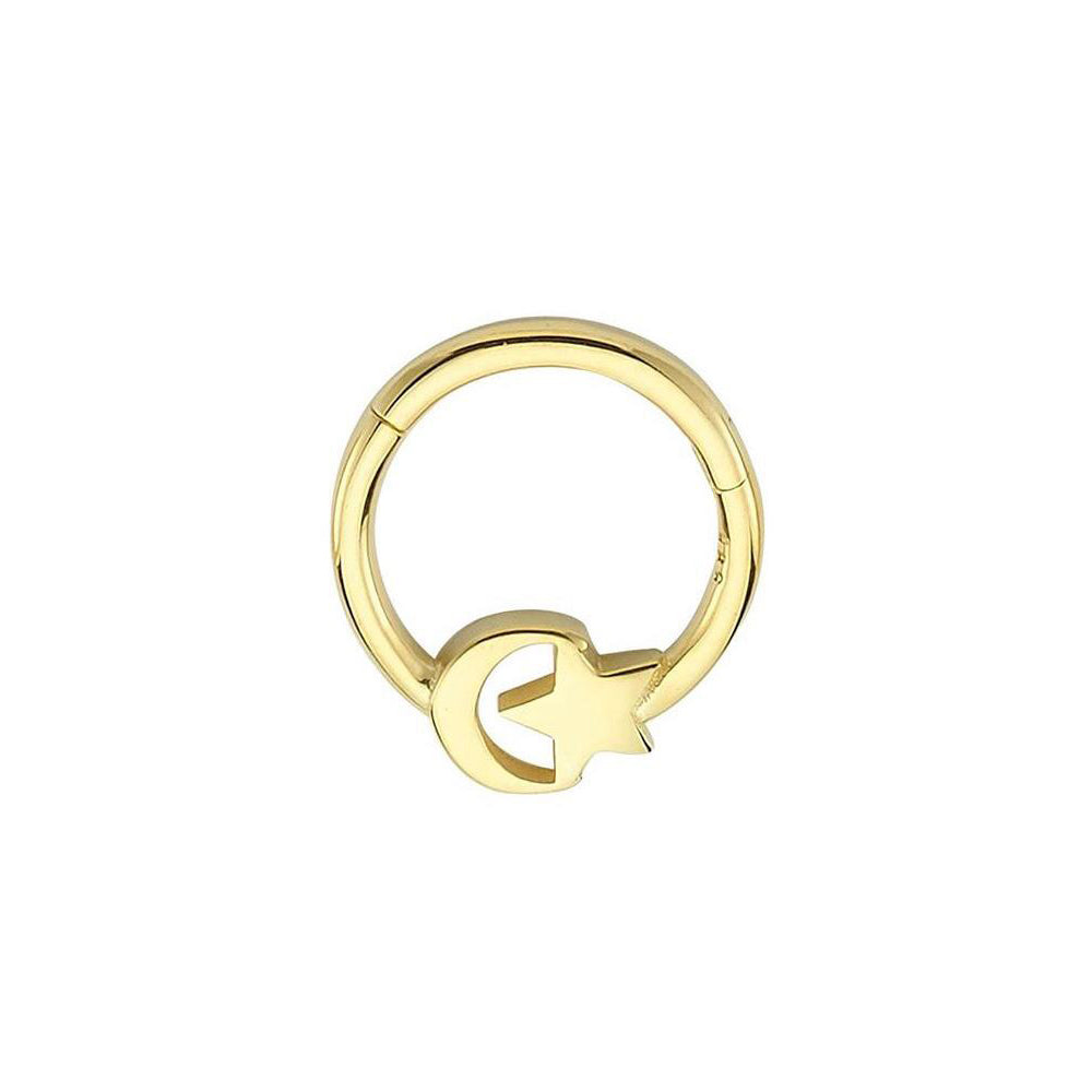Gemless Moon Star 14K Gold Helix Piercing