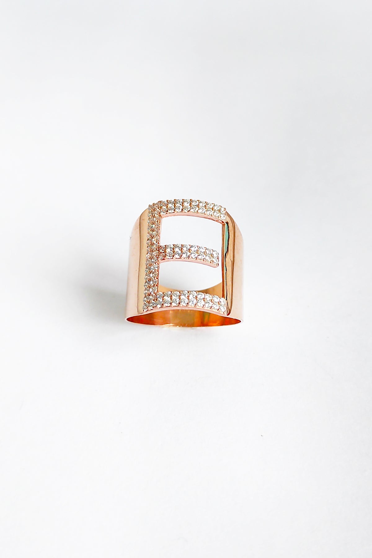 White Stone Silver Letter Ring - E
