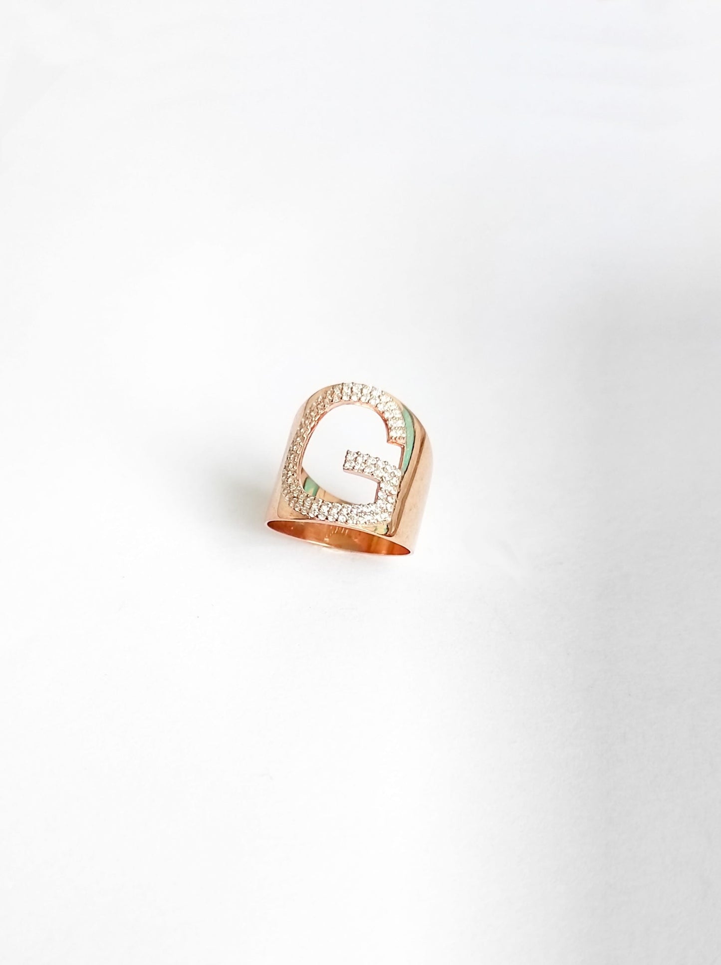 White Stone Silver Letter Ring - G