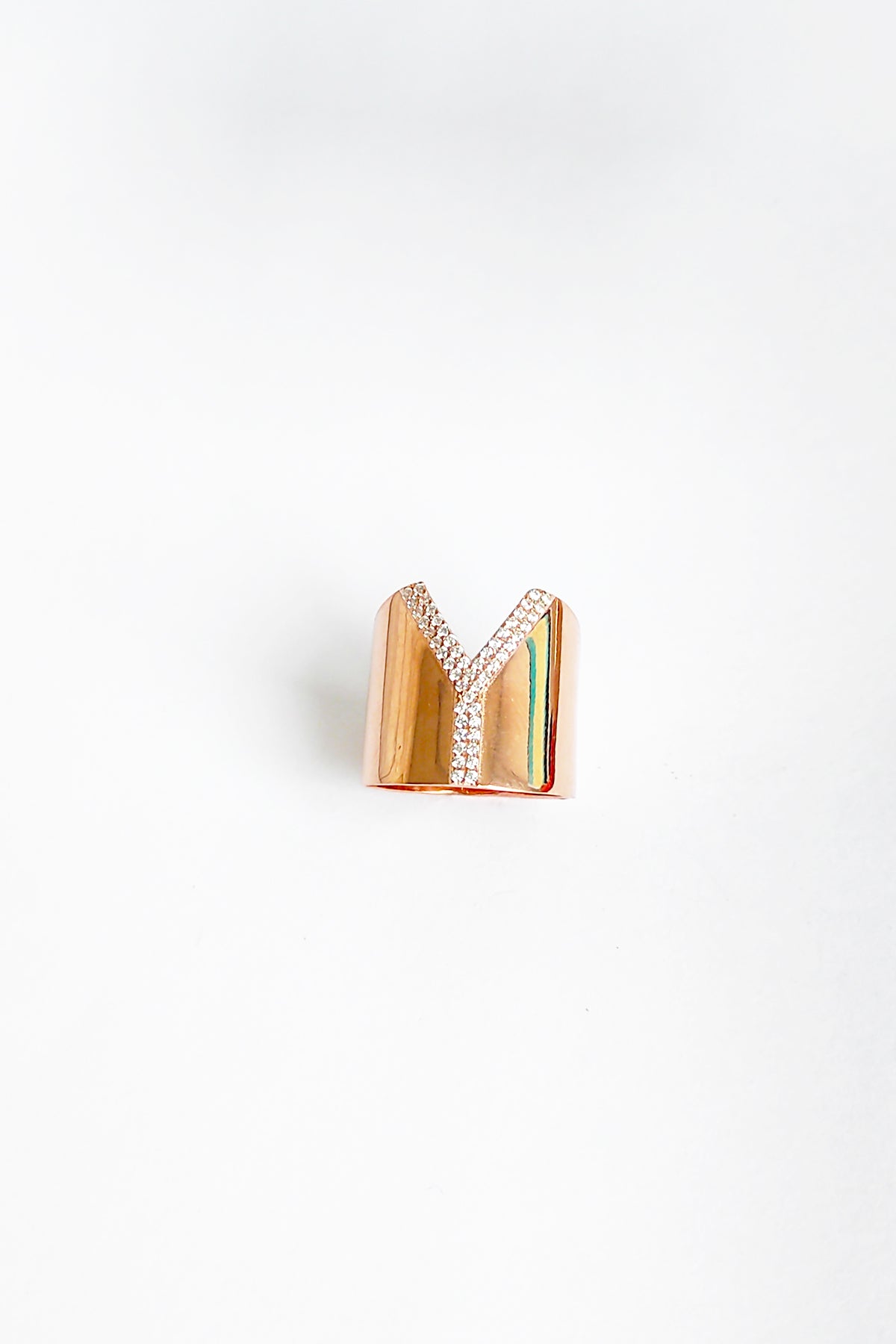 White Stone Silver Letter Ring - Y