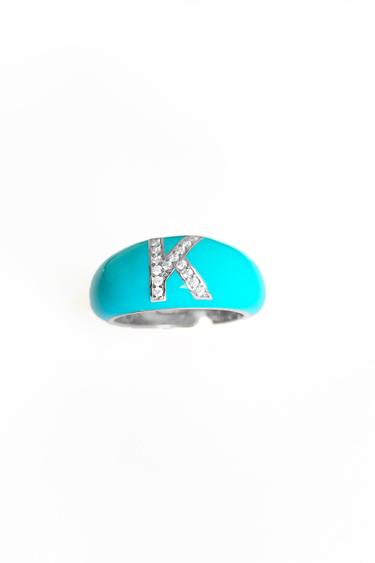 Dark Turquoise Enameled Silver Letter Ring