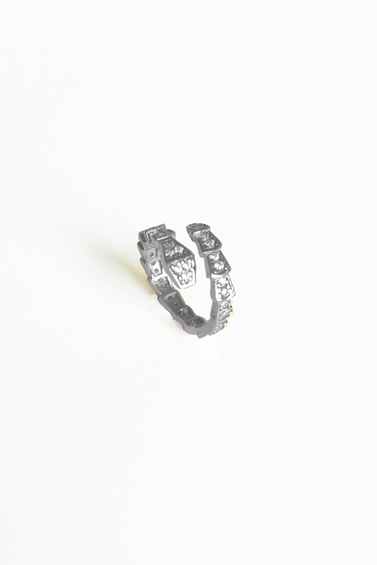 White Stone Silver Snake Ring, adjustable snake ring