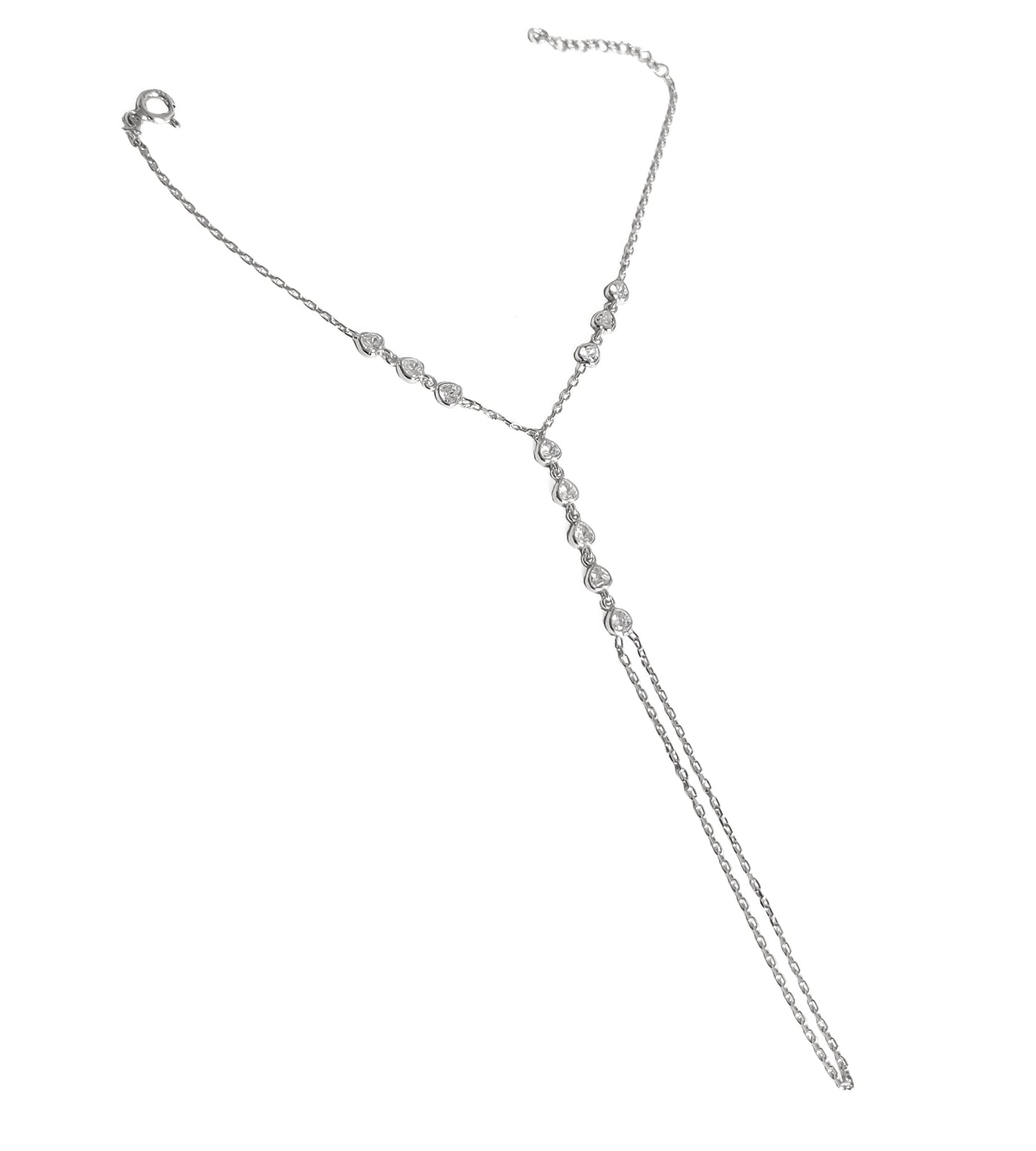 Finger Chain Silver Slave Bracelet with White Stone Heart