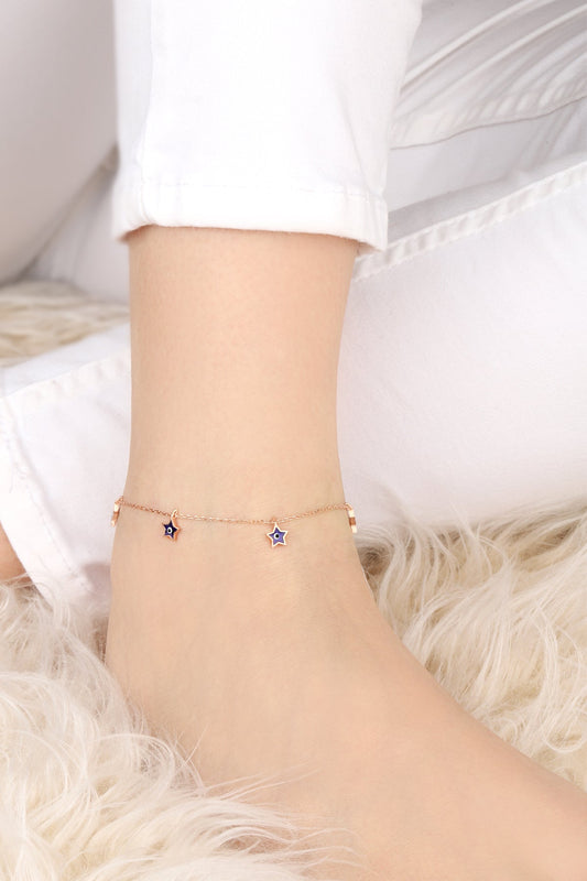 Star anklet, Silver star ankle bracelet, Celestial anklet,  Everyday silver anklet