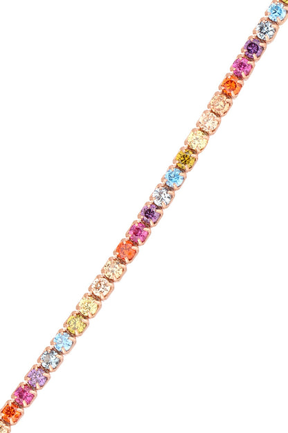 2 mm Colorful Stone Silver Tennis Anklet