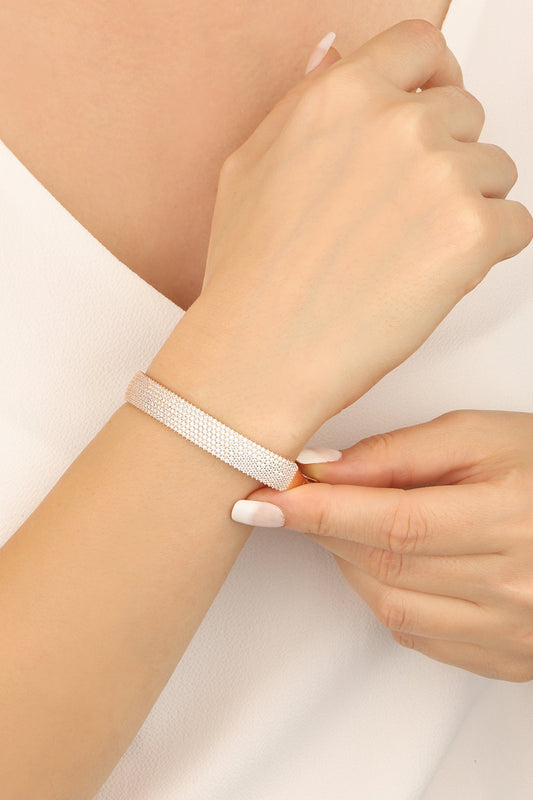 Thick Silver Bracelet With White Stone