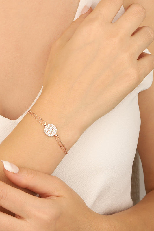 White Stone Round Silver Bracelet