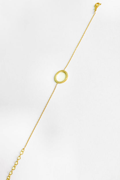 White Stone Round Silver Bracelet