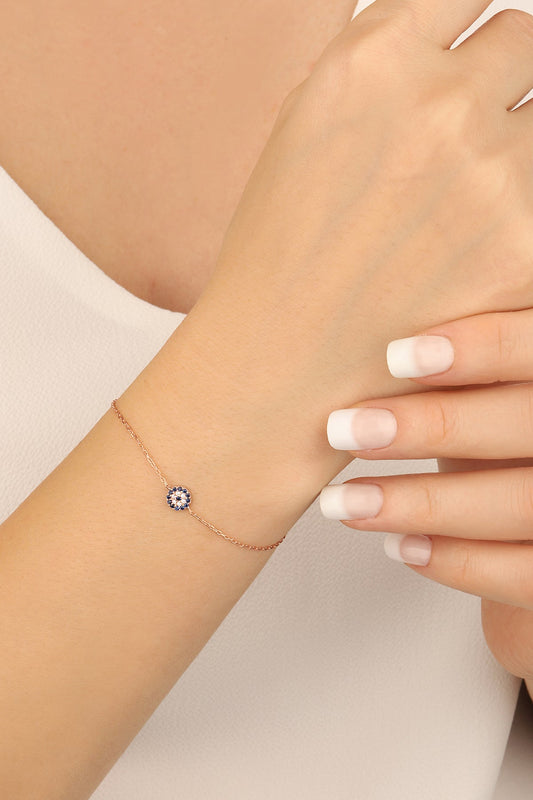 Classic Evil Eye Beaded Silver Bracelet