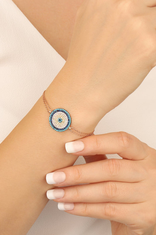 Big Evil Eye Bead Silver Bracelet