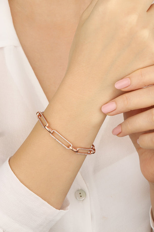 Chain link bracelet Gourmet unisex sterling silver bracelet 925 with white stone