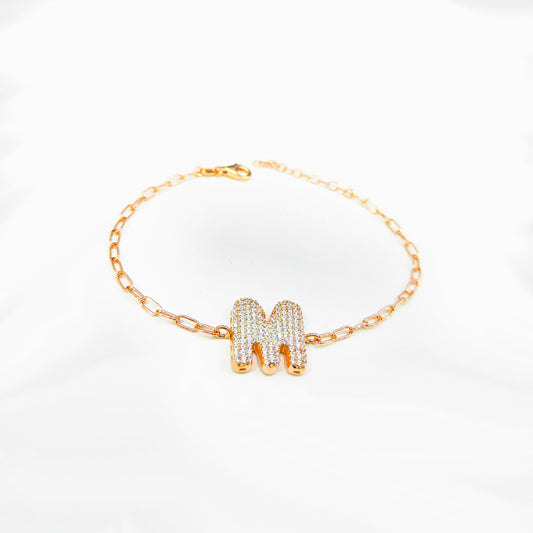 White Stone Silver Letter Bracelet, Personalized Bracelet