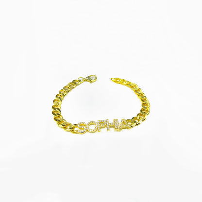 Cuba Chain Thick Name Bracelet, Silver Name Bracelet, Personalized Bracelet
