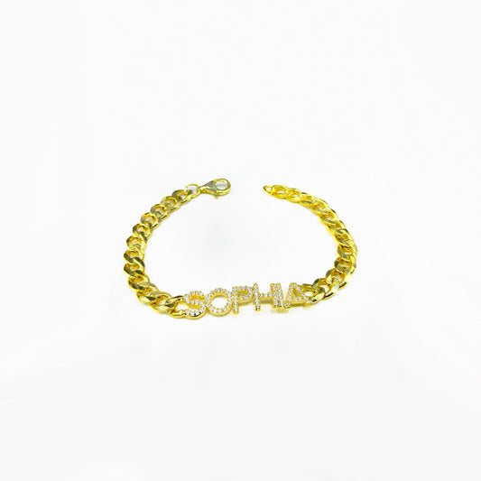 Cuba Chain Thick Name Bracelet, Silver Name Bracelet, Personalized Bracelet