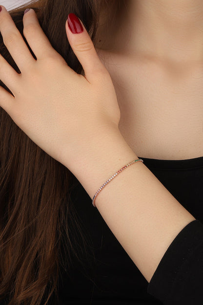 1,5 mm Colorful Stone Tennis Silver Bracelet, Classic Tennis Bracelet Cubic Zirconia