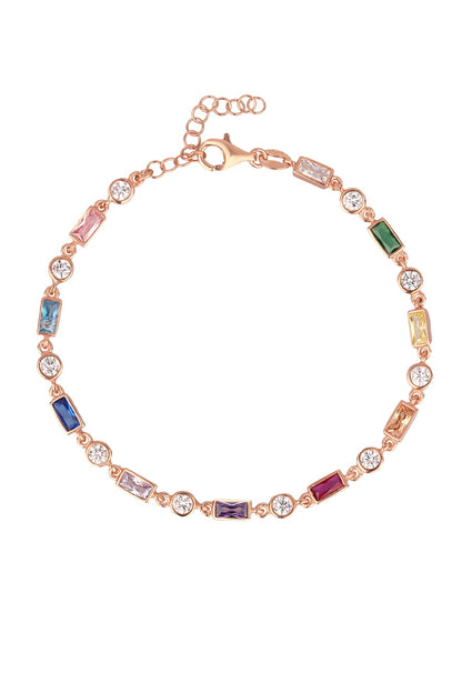 Colorful Stone Silver Chain Bracelet, Rainbow sapphire emerald ruby multi gem tennis bracelet chain