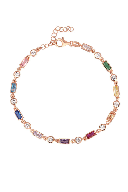 Colorful Stone Silver Chain Bracelet, Rainbow sapphire emerald ruby multi gem tennis bracelet chain