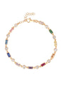Colorful Stone Silver Chain Bracelet, Rainbow sapphire emerald ruby multi gem tennis bracelet chain