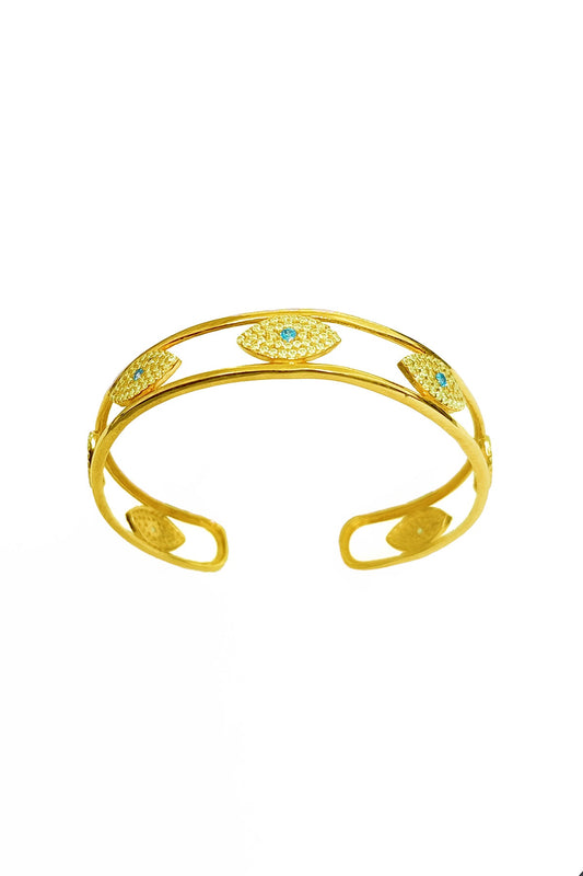 Evil Eye Stone Silver Cuff Bracelet