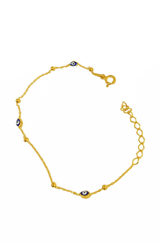 Evil Eye Beaded Silver Chain Bracelet