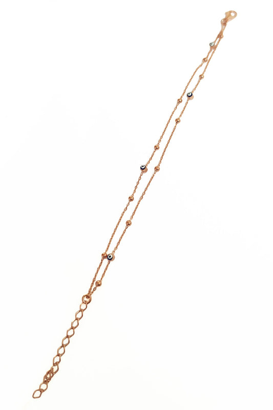 Double Row Evil Eye Beads Silver Chain Bracelet