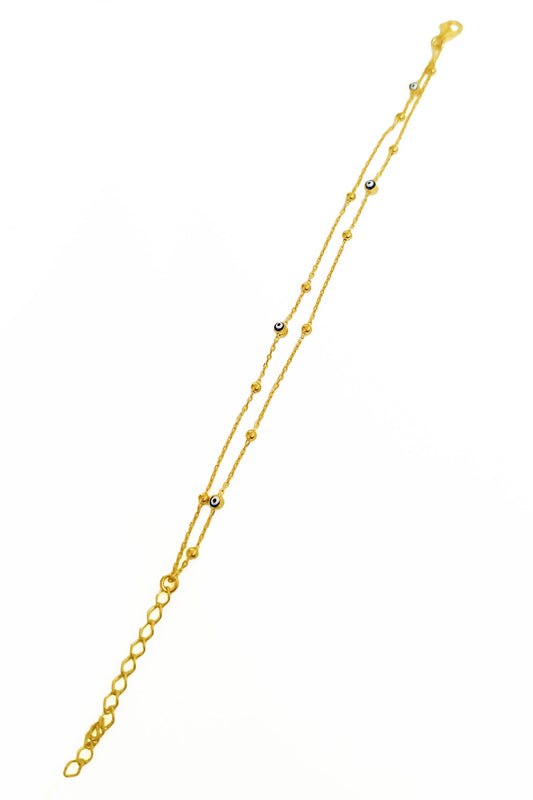 Double Row Evil Eye Beads Silver Chain Bracelet