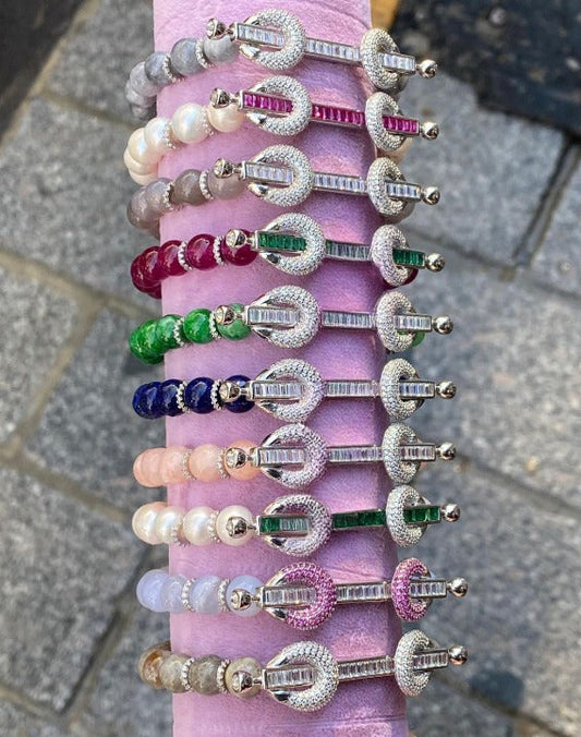 Stretch Silver Bracelet - Bracelet "Positivity" - Natural stones - 8mm