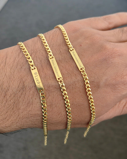 Custom Engraved Mini Bar Bracelet on Curb Chain Personalized - Personalized Dainty Name Layering Bracelet
