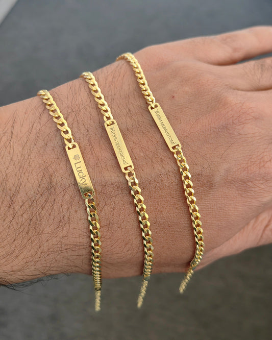 Custom Engraved Mini Bar Bracelet on Curb Chain Personalized - Personalized Dainty Name Layering Bracelet