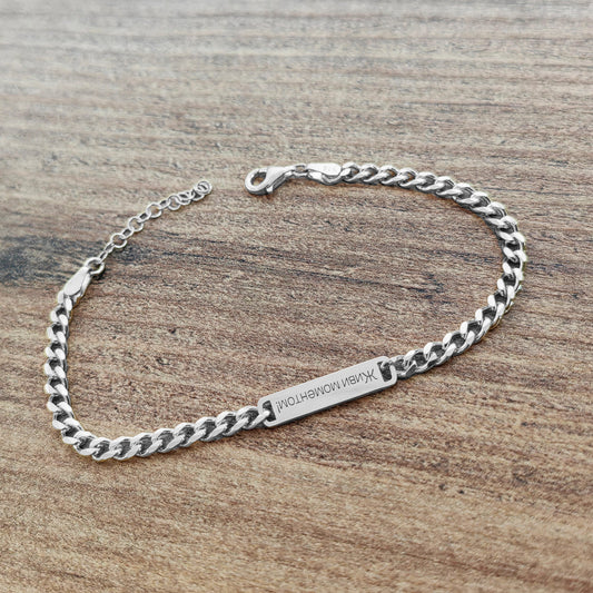 Custom Engraved Mini Bar Bracelet on Curb Chain Personalized - Personalized Dainty Name Layering Bracelet
