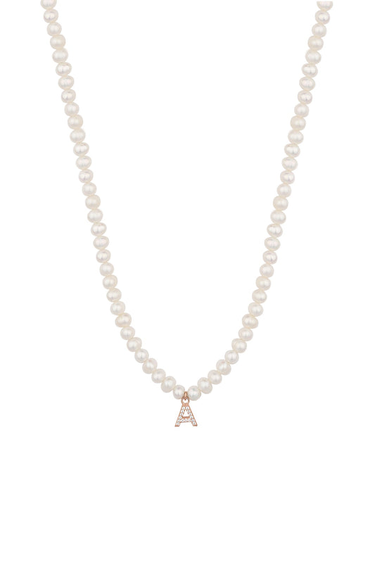 Pearl Necklace with Letter Pendant, Custom Name Necklace Gift, Dainty Pearl Chain Personalized Gold Name Necklace , Minimalist Custom Letter