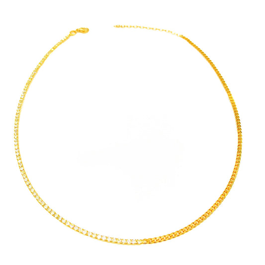 Silver Choker Necklace with Half Tennis Half Gourmet Chain
