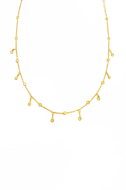 Dainty Elegant Stone style Cubic zirconia Pendent Silver Choker Necklace