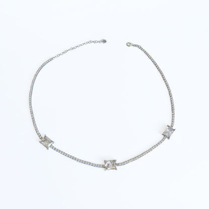3 Rectangle Stone Tennis Chain Sterling Silver Necklace