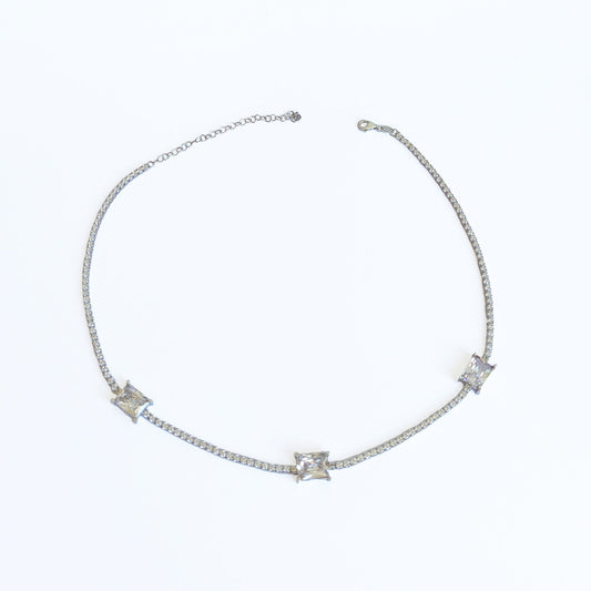 3 Rectangle Stone Tennis Chain Sterling Silver Necklace