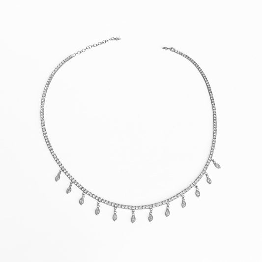Drop Stone 2 mm Tennis Chain Necklace, Cubic Zirconia Tennis Choker Necklace