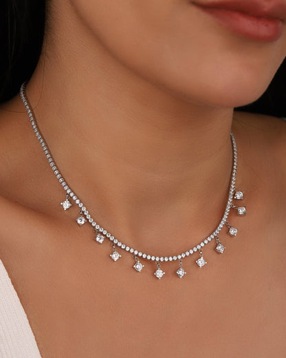 Pendent Round Stone 2 mm Tennis Chain Sterling Silver Necklace
