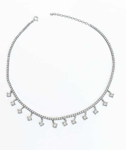 Pendent Round Stone 2 mm Tennis Chain Sterling Silver Necklace