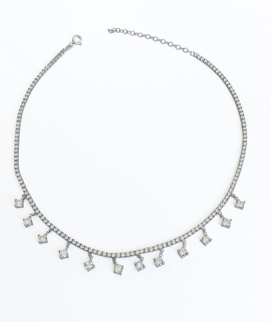 Pendent Round Stone 2 mm Tennis Chain Sterling Silver Necklace
