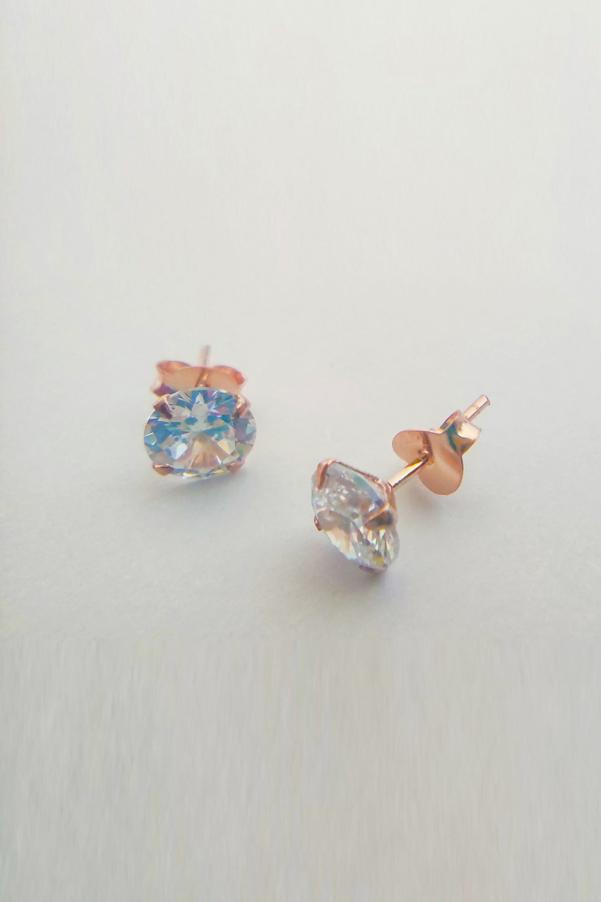 White Solitaire Small Silver Earrings