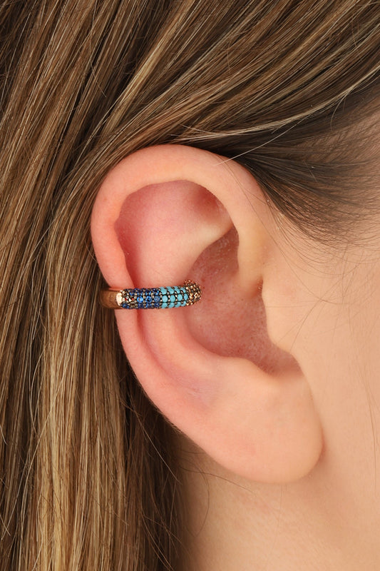 Half Colored Stone Silver Earcuff